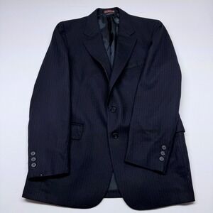 Nordstrom Mens Vintage Pure Wool Pinstripe Blazer Navy Blue Made in USA 40R